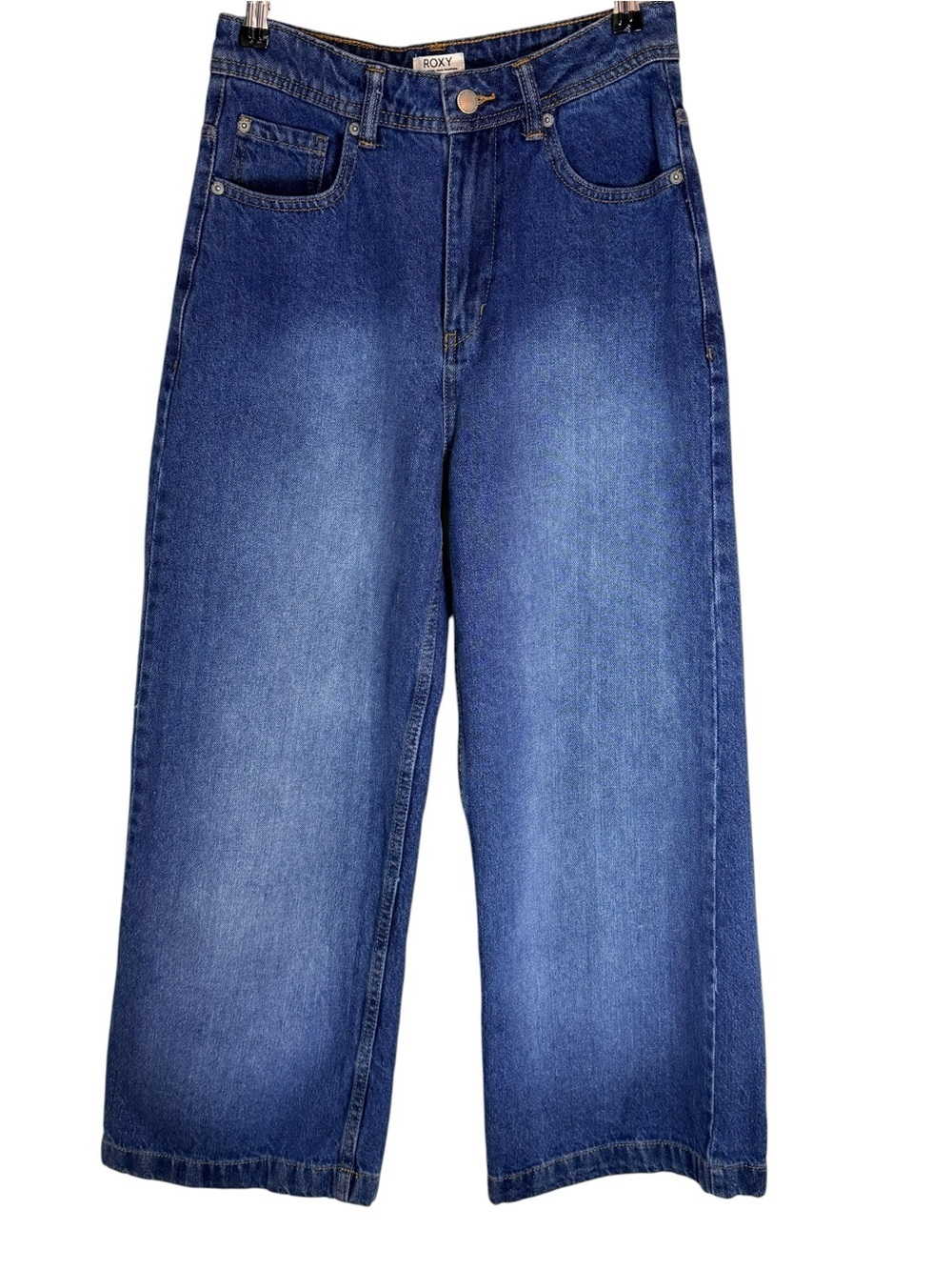 Roxy Flare Cropped Wide Leg Jeans Size 27 Medium Wash High Rise Denim - Picture 2 of 13